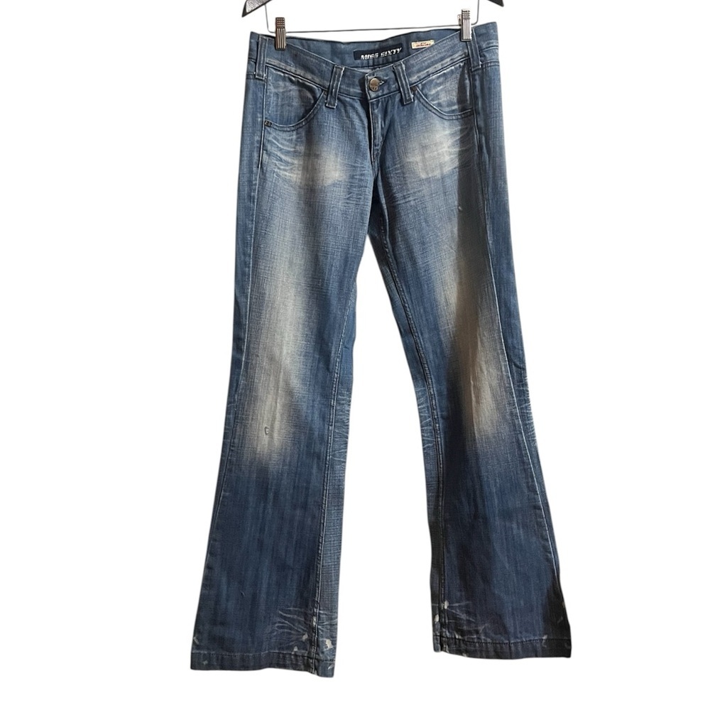 Vtg Y2K Miss Sixty Mid Low Rise EXTRA LOVE Distress Flare Jeans Size 32 Women